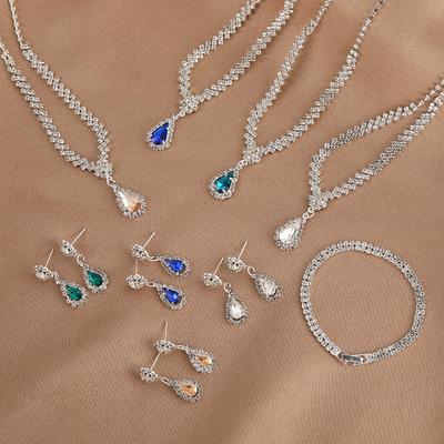 Light Luxury Fashion Gorgeous Inlaid Diamond Women Necklace Earrings Bracelet, Wedding Dinner Accessories