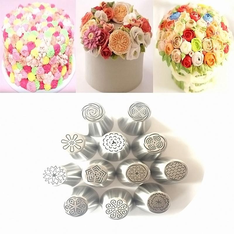 

12 шт. Насадки из нержавеющей стали для глазури, кондитерские насадки, инструмент для выпечки фондана и кексов