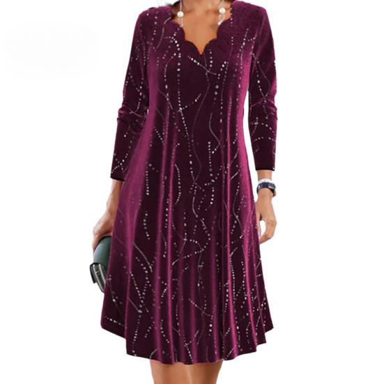 

Женское миди-платье с цветочным краем, V-образным вырезом, длинным рукавом, А-силуэта, свободный пуловер с пайетками, длиной до колена, праздничное платье 3XL красный