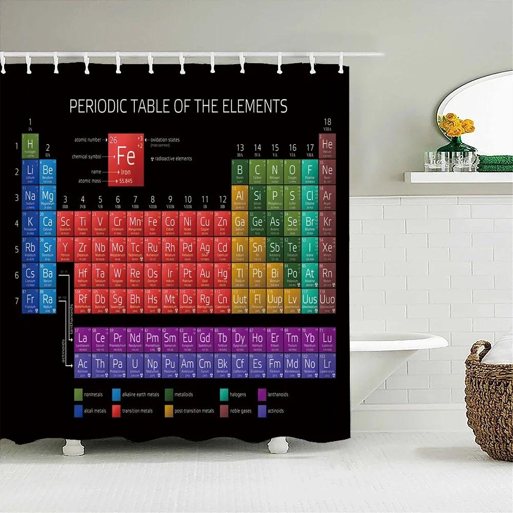 Periodic Table of Elements Bathroom Curtains Waterproof 3D Print Shower Curtain White Fabric Curtain For The Bath