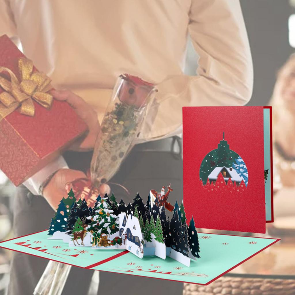 Elegant Christmas Theme Popup 3D Greeting Card Handmade Festival Gifts Postcard with Envelope Festives Surprise Card