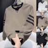 Men’s Striped Embroidered Hoodie: Casual Long Sleeve Round Neck Pullover for Autumn/Winter