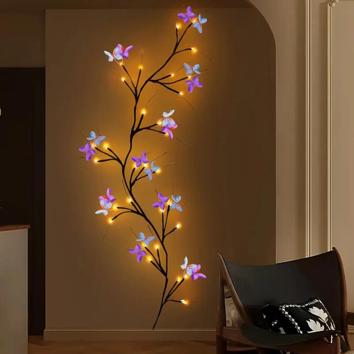 

1pc 30LED Enchanted Willow Vine Light With Butterfly USB Powered 8 Lighting Modes Indoor Outdoor Waterproof Vine Lights Suitable 30LED теплим білим кольором