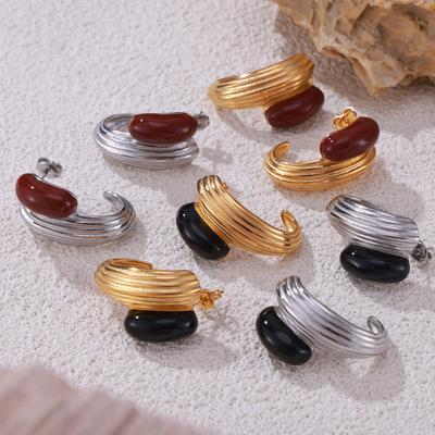 Retro Personality C-Shaped Color Drip Titanium Steel Earrings Fashionable Niche Design Sense Splicing Earrings