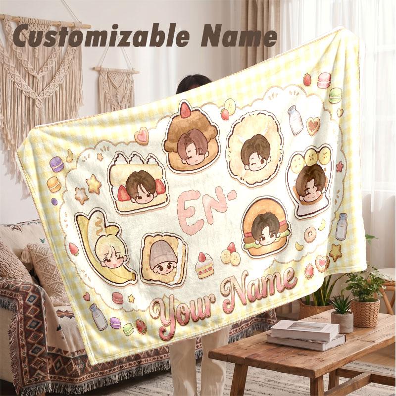 Custom Name Flannel Blanket,ENHYPEN Lightweight Warm Bed Blanket For Couch & Holiday Gift
