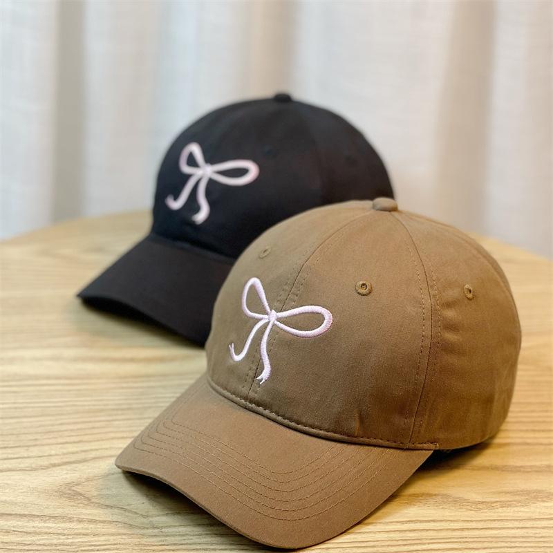 Pink Bow Embroidered Peaked Cap for Women Sweet and Cute Soft Top Baseball Cap