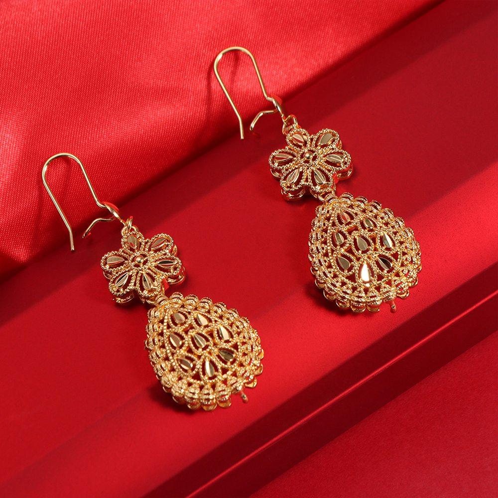 Gifts Gold Color Necklace Earring Set 24K Gold African Bridal Jewelry Sets  Women
