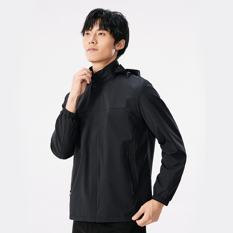 24 Spring and Autumn Thin Elastic Windbreaker Men's and Women's Outdoor Windproof and Water-proof Lined Breathable Mesh Hooded Top Jacket