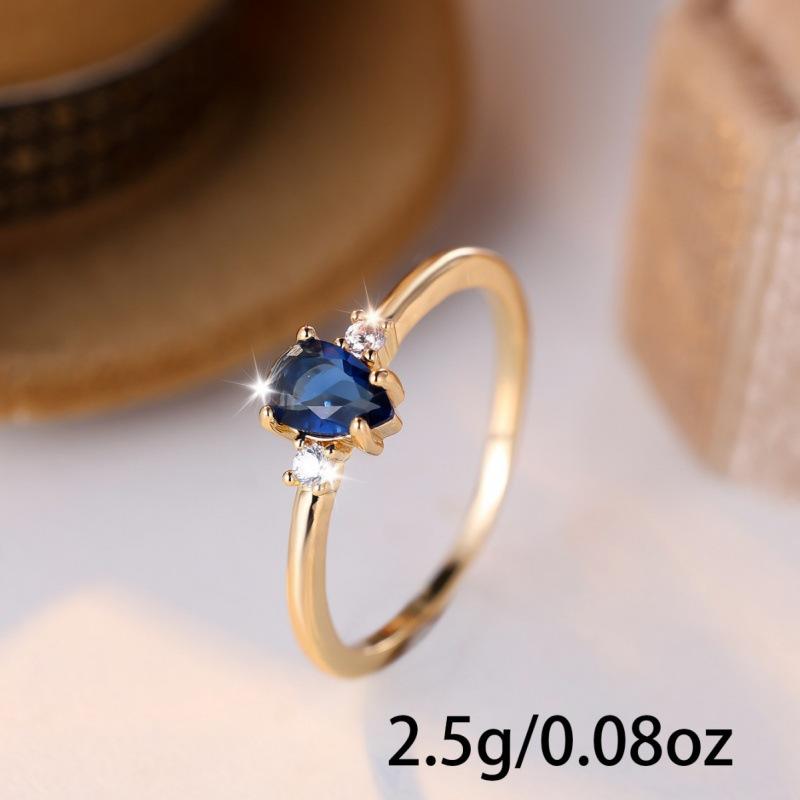 Wish Gold Drop-shaped Blue and White Diamond Ring Simple and Compact Temperament