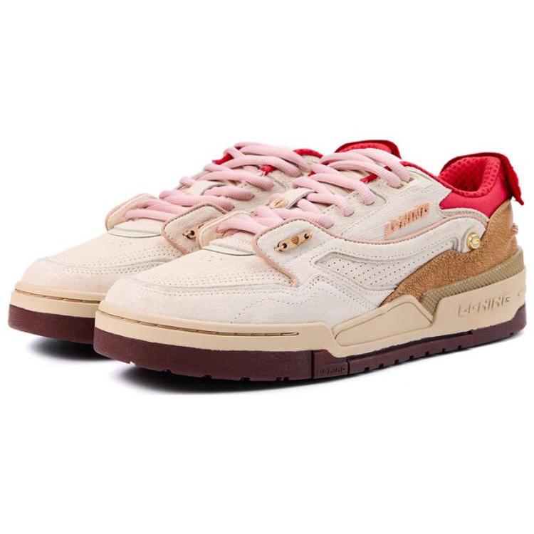 New Disney x LiNing 001 BTC Pinocchio Collection Anti Slip Wear Resistant Low Top Skateboard Shoes Men's White Brown Red AGCT059-1