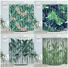 Tropische Pflanzenblätter Duschvorhänge Kreative Monstera Palme Bananenblatt Papageiendruck Badevorhang Set Badezimmer Dekoration Mit Haken