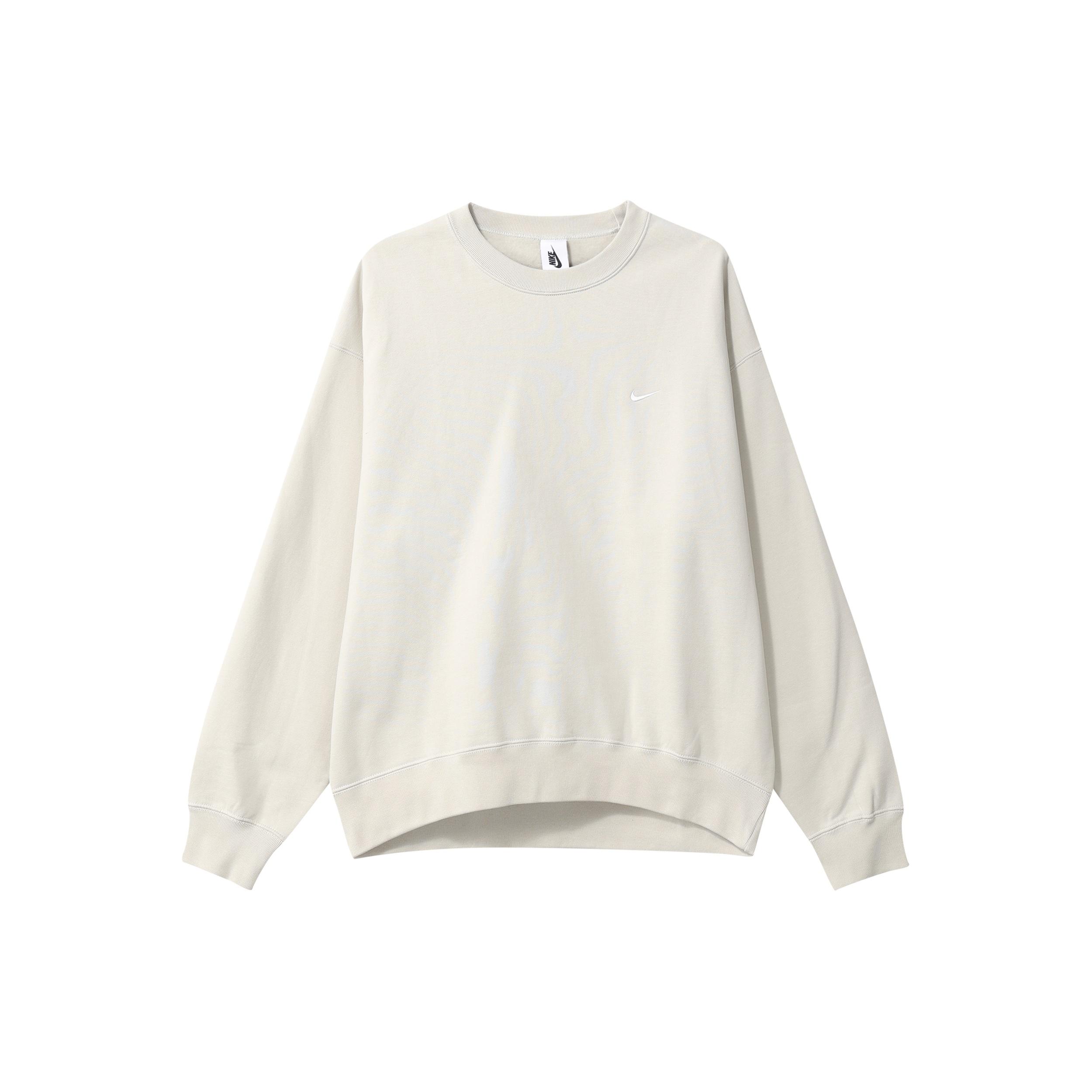 Men s Nike Lab Fleece Crew Solid Color Plush Stay Warm Sports Round Neck Pullover Light Bone White DA0318-072 XS