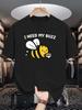 Unisex Crew Neck Tee Cute Bee Holding Coffee Letter Text Print Soft Cotton Loose Short Sleeve Summer Casual Male Streetwear Tops