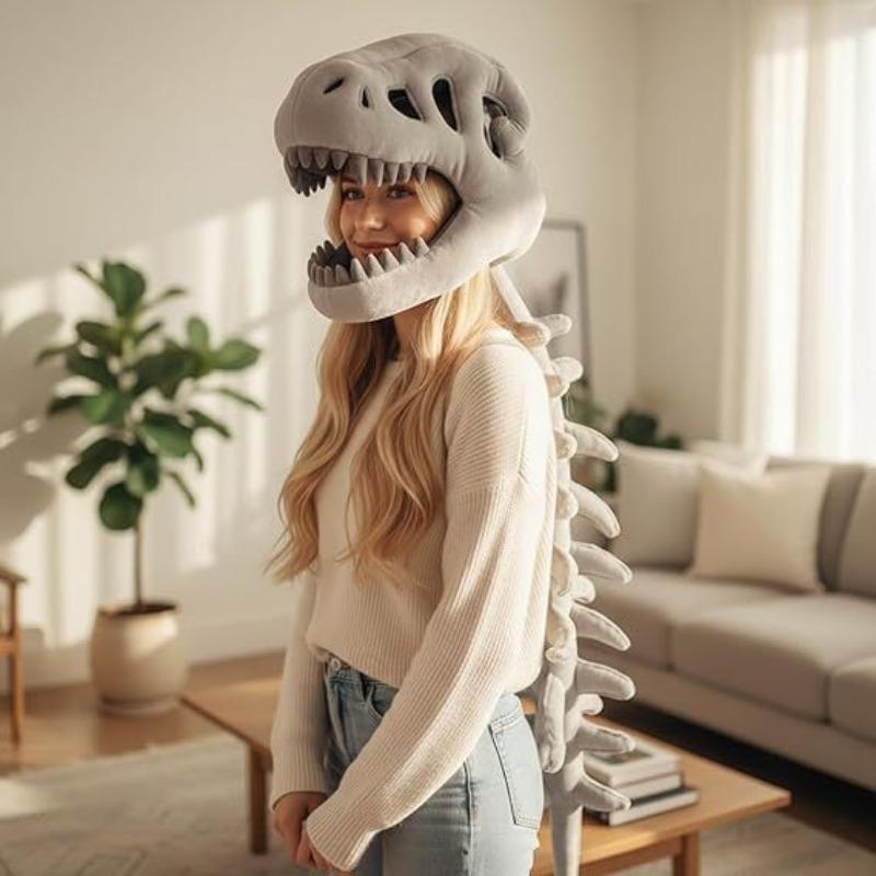 1pz Cappello da Testa di Dinosauro Simulato Scheletro Costume per Role Playing Regalo Creativo Travestimento di Halloween Bambola Scheletro Regalo di Compleanno Divertente per Fidanzata