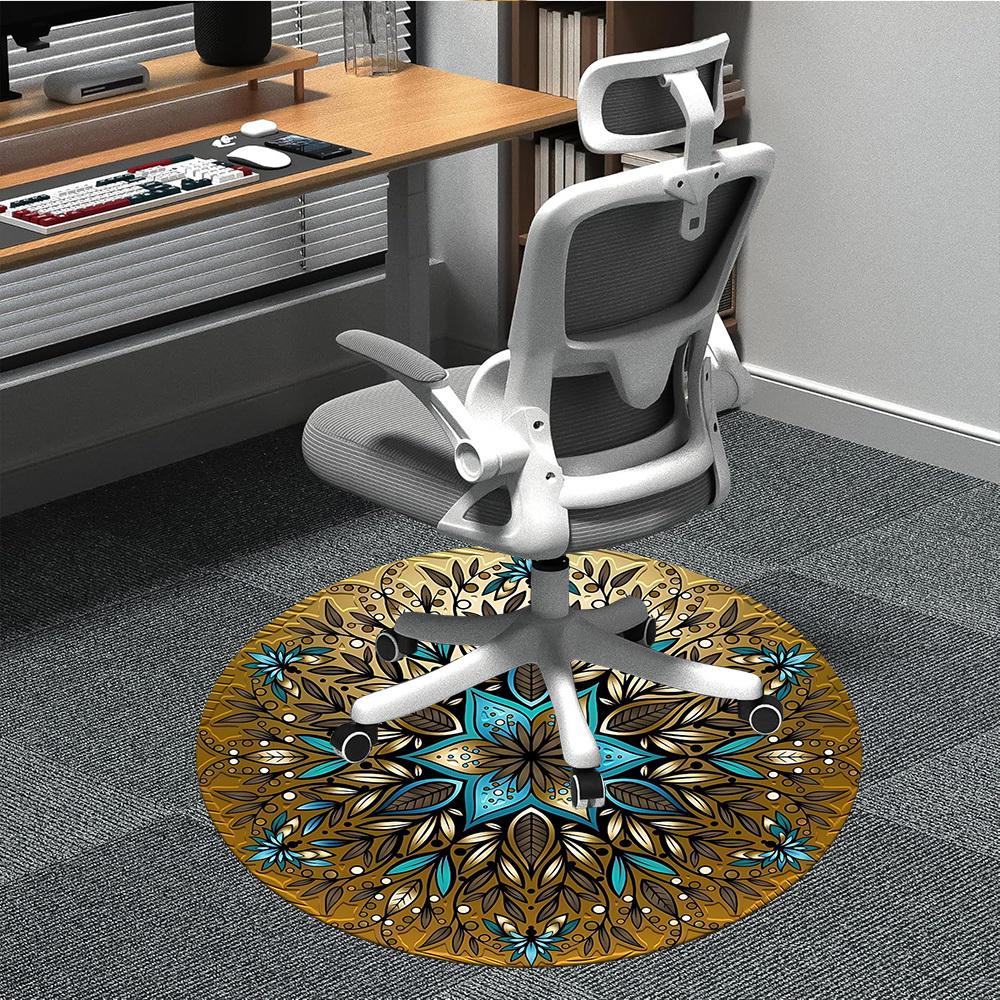 1 Stück Mandala, OrnamentStuhlteppich für Büro, Innenbereich Rutschfester Waschbarer Polyesterfaserteppich, Matte Für Büro, Maschinenwaschbar