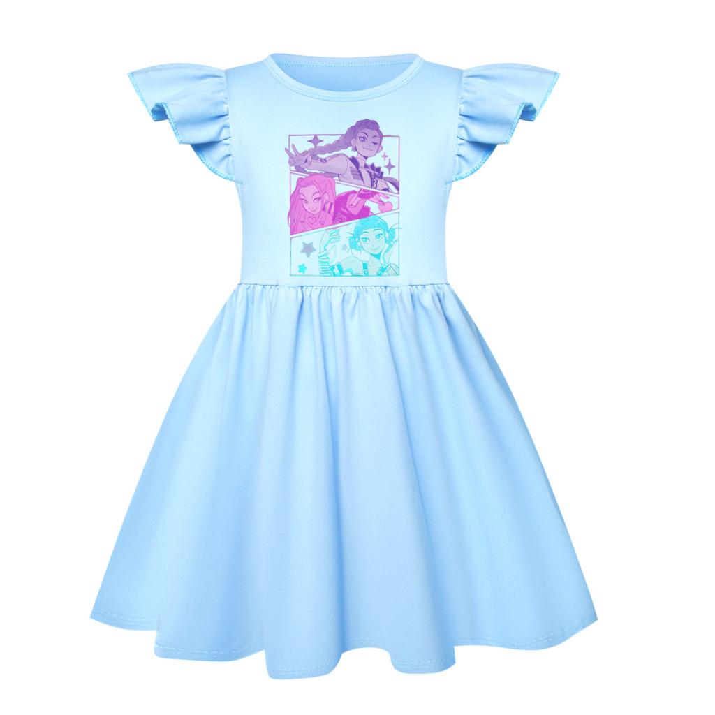 

5160 Kids Girls Mira Zoey Rumi Printed Ruffle Short Sleeves Casual Dress 150cm светло-синий