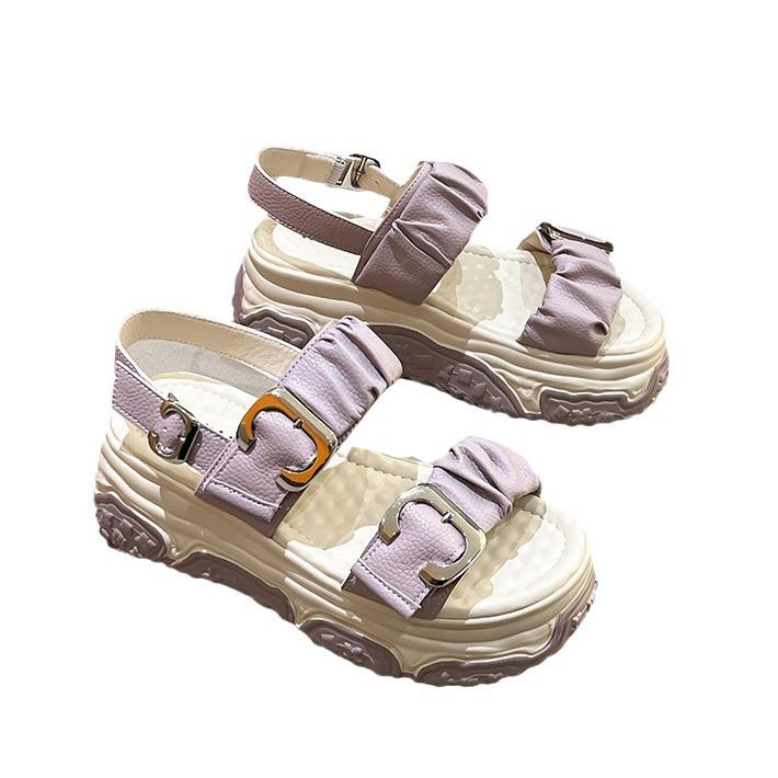 Internet Celebrity Fashion Roman Sandals Women 2024 Summer New with Skirt Versatile Thick Sole Heel Sandals Women Tide