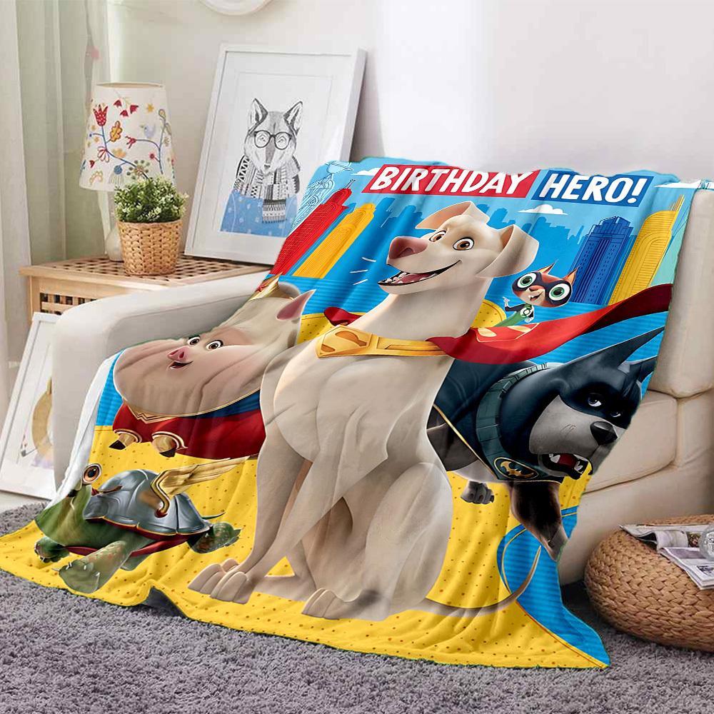 1pc DC League of Super Pets Flannel Throw Blanket Lightweight Soft Warm All Season Blanket for Sofa, Bed, Travel,L1028020