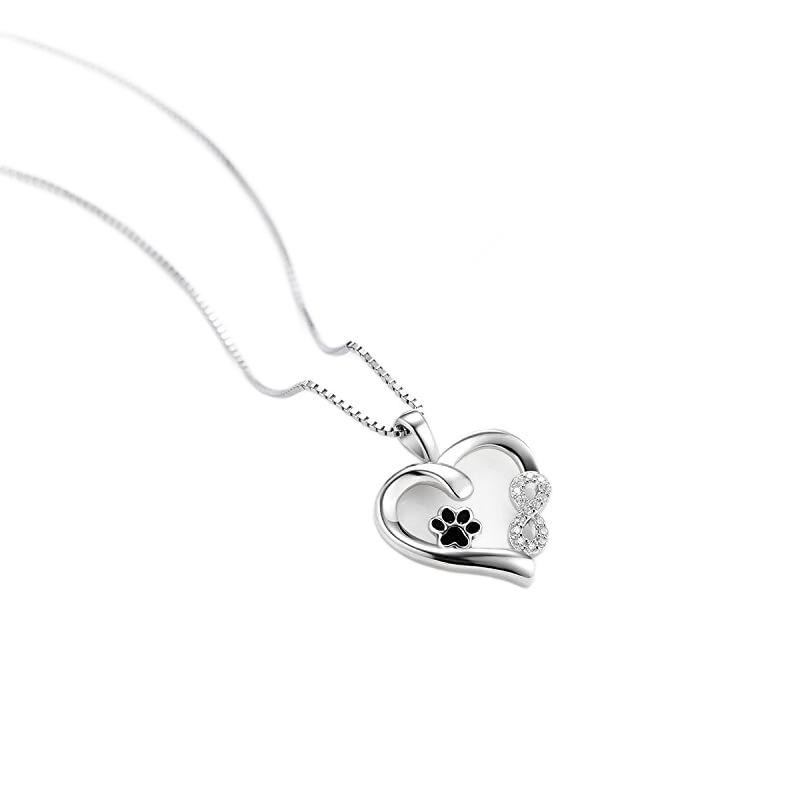 European-American Style Paw Print Heart Pendant Necklace for Dogs