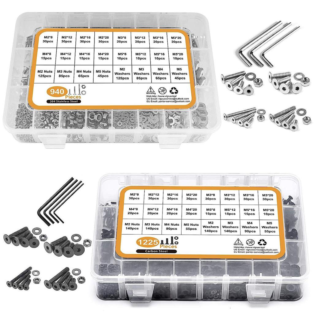 304 Stainless Steel Countersunk Head Hexagonal Screw with Flat Pad Nut Set 1225/940pcs Flat Cup Screw Box