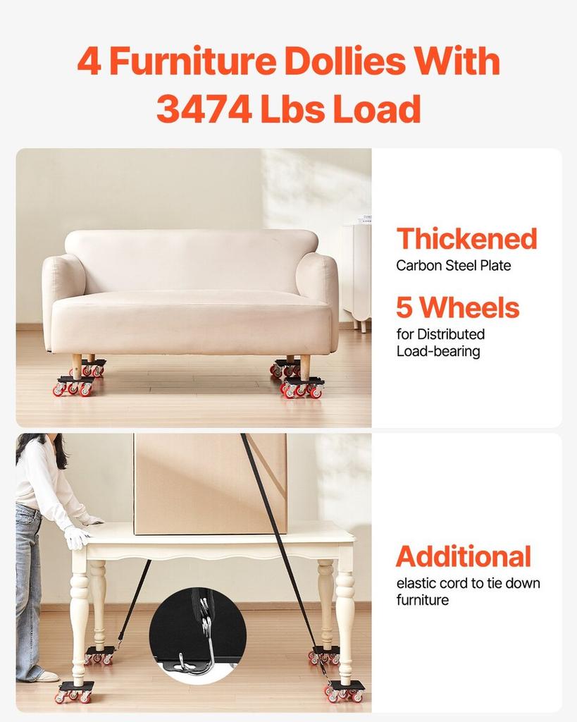 Furniture Dolly Heavy Duty Furniture Mover with 5 Wheels 3474 lbs Capacity