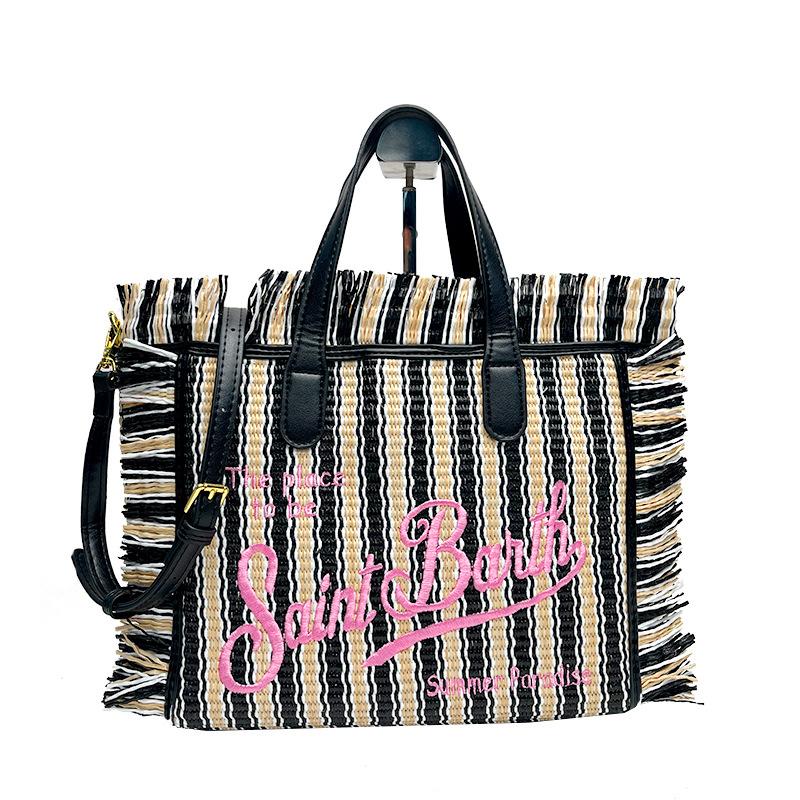 St. Barthes Beach Canvas Tote Bag New Fringed Embroidered Handbag European and American Trend Messenger Bag Women