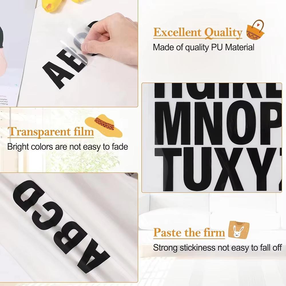 5 Sheets Iron On Letters and Numbers Heat Transfer Letters A-Z PU Alphabets Sticker for Clothing T-Shirt Printing DIY Craft