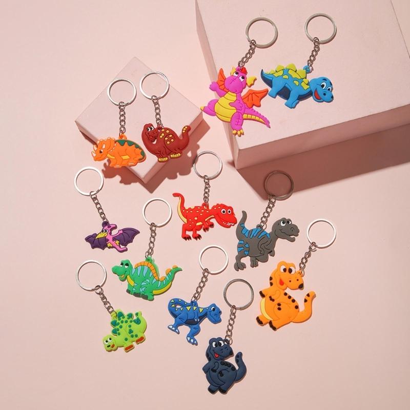 12 Pcs Dinosaur Keychains Cute School Bags Backpack Novelty Keyrings for Party Supplies Favors Bag Fillers Gifts Prizes