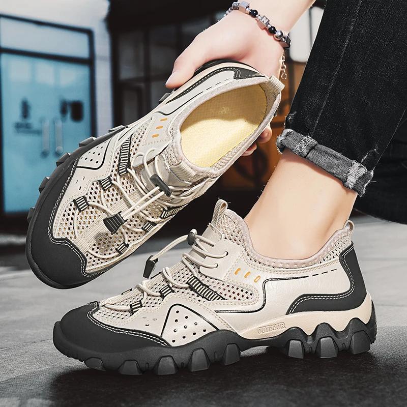 Buty siatkowe Outdoor Lekkie Oddychające Buty trekkingowe Lato Antypoślizgowe Antykolizyjne Wygodne Sneakersy Buty sportowe Męskie Skórzane