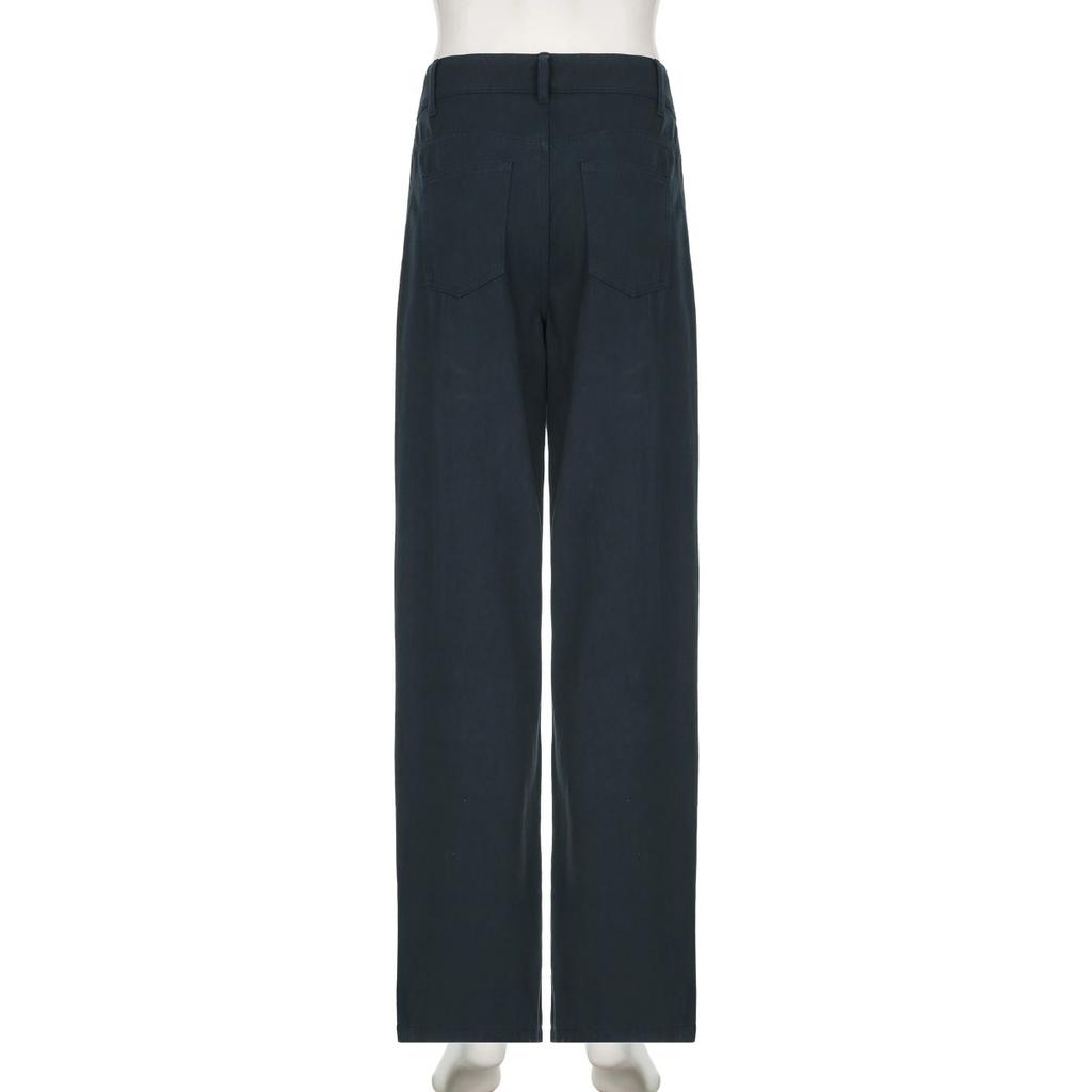 Casual Loose Rivet Jeans Wide Leg Pants Basic Low-Waisted Straight Pants Women Streetwear
