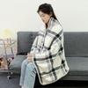 140*100cm Warm Flannel Blanket Shawl Thicken Wearable Scarf Women Retro Stripe Warm Shawl  Winter