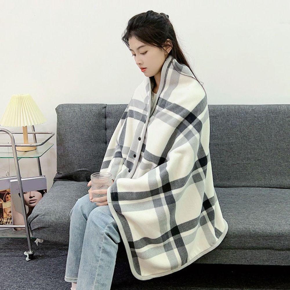 140*100cm Warm Flannel Blanket Shawl Thicken Wearable Scarf Women Retro Stripe Warm Shawl  Winter