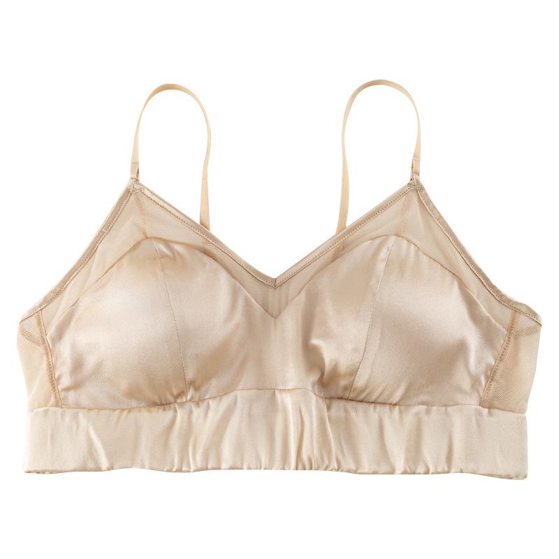 Premium Satinsilke Fransk BH - Blank, Uten spiler, Tynn cup, High-end morbærsilke
