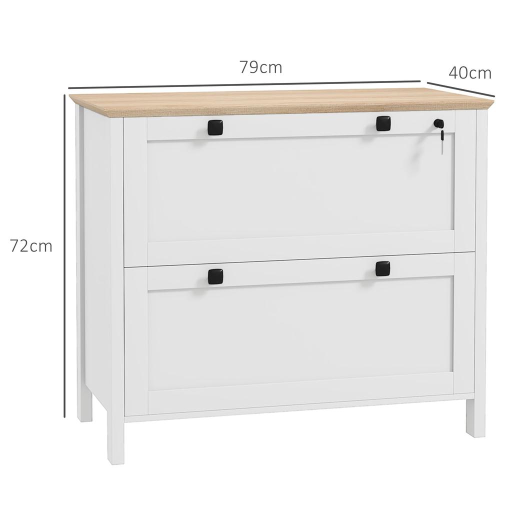 Filing Cabinet With 2 Drawers 2 Hanging Bars Lock And 2 Keys For A4 Size 79x40x72 Cm White And Oak