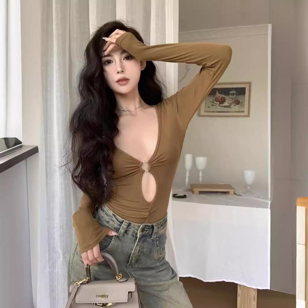 

Женский черный комбинезон с V-образным вырезом и длинными рукавами, плиссированный Medium хаки