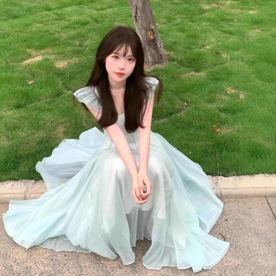 French romantic elegant temperament flying sleeve dress women's summer new waist temperament super fairy fairy dress