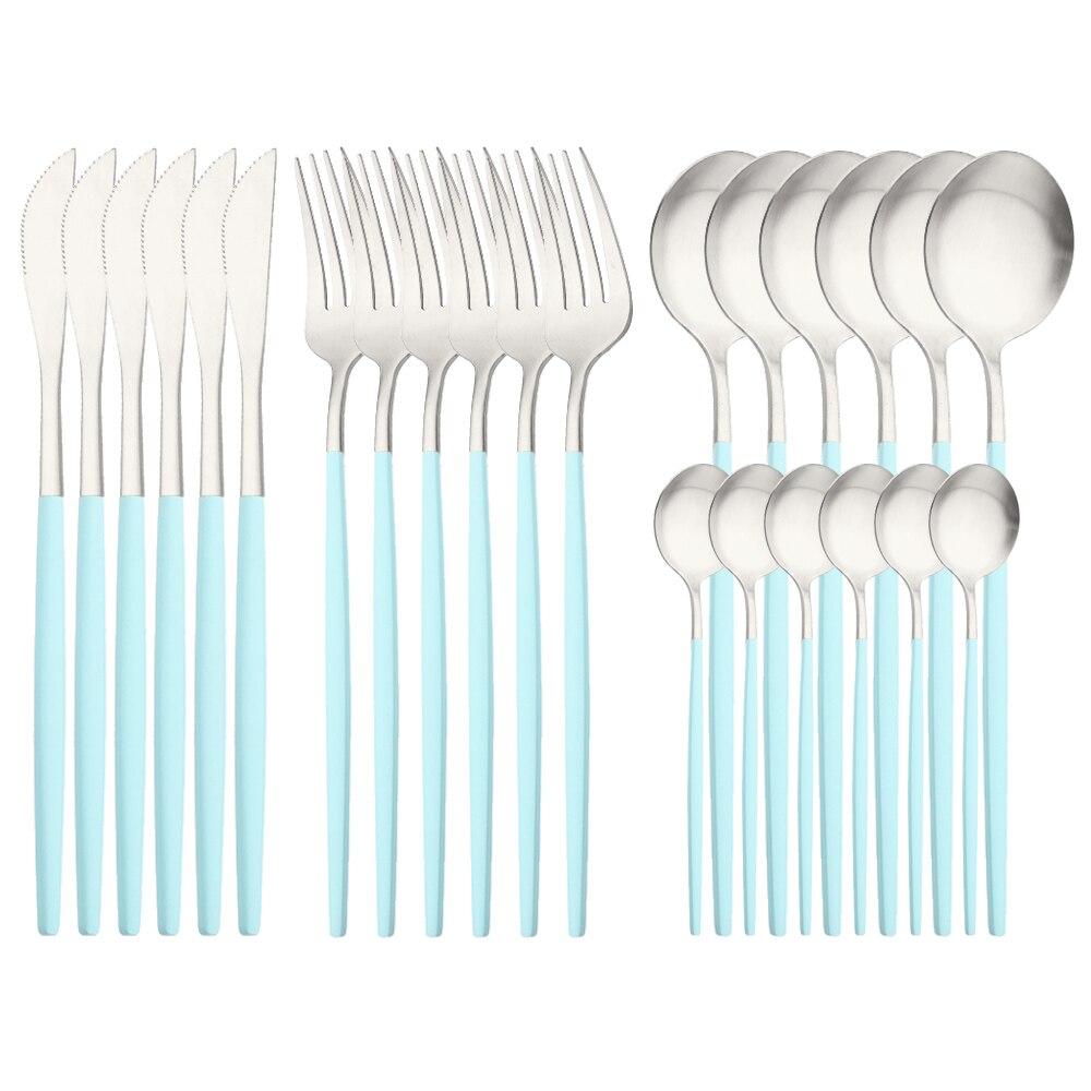 24 deler Matt Svart Gull Bestikksett Gaffel Skje Kniv Bestikksett Rustfritt stål Bestikk Komplett servisesett Kjøkken