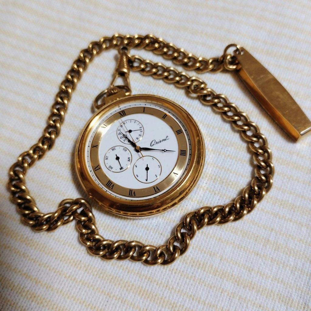 Used Rare excellent condition ORIENT gold-colored pocket watch multi-function