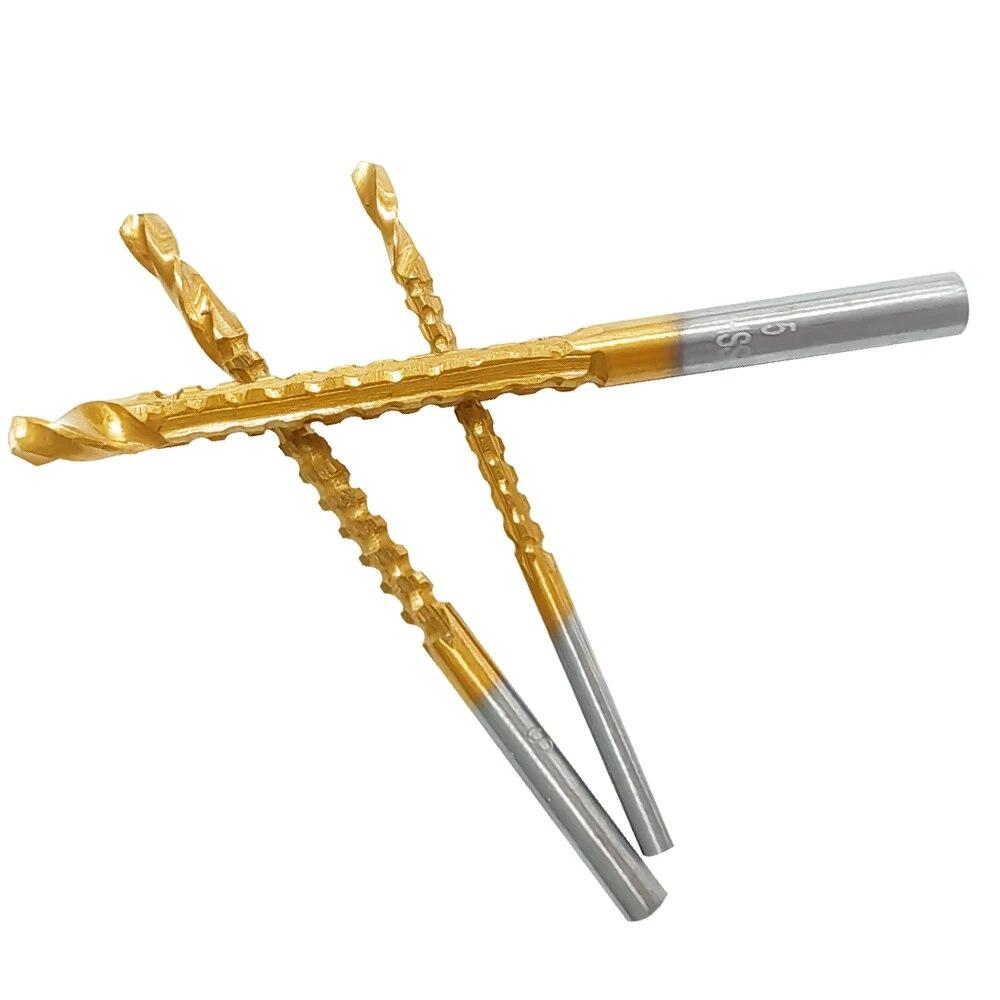 

3PC Saw Drill 3/4/5mm Woodworking Drill Gold Sawtooth Drill Wooden Board Drill Pulling Slot DIY Special Hole Tool Set