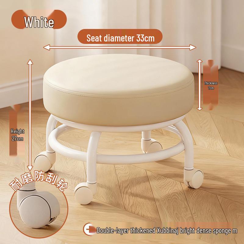 Swivel Caster Low Stool with Wheels - Adjustable Mobile Round Seat for Living Room, Children's Play Area, or Household Use.