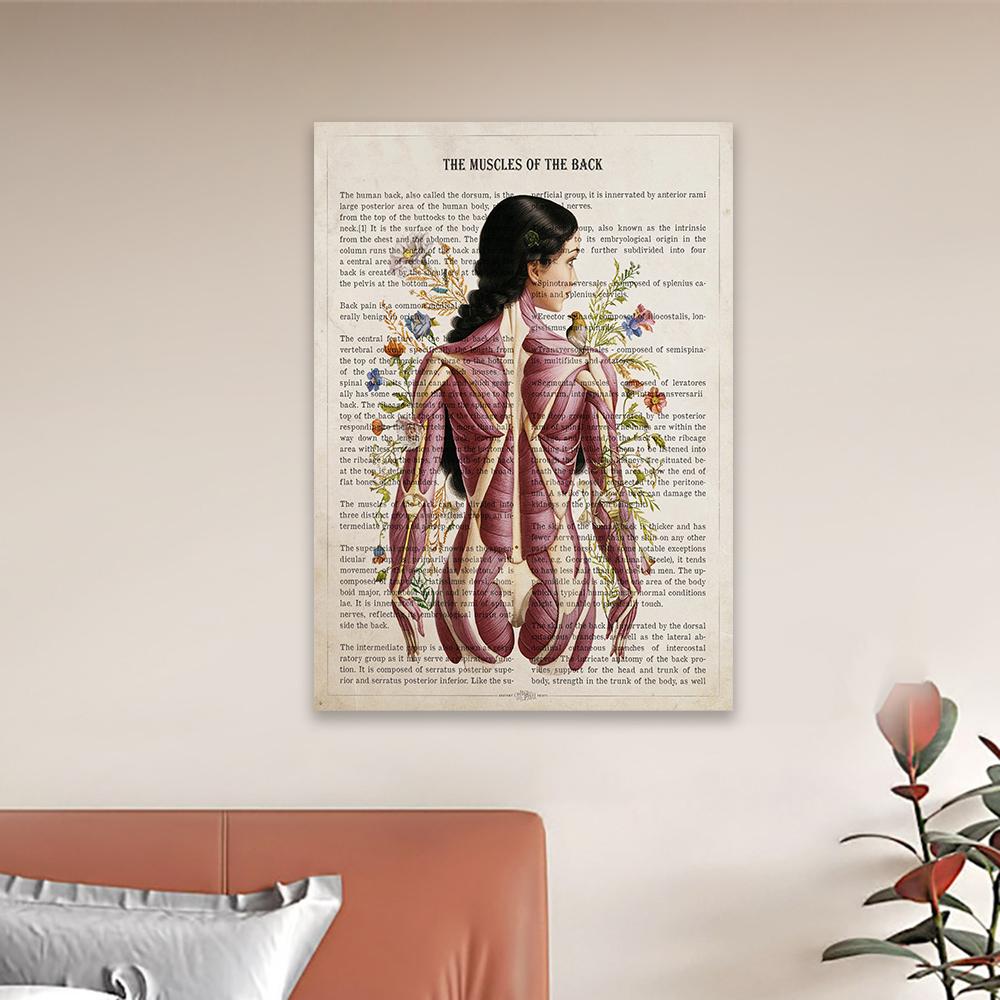 Plakat z nadrukiem mięśni pleców Prezent dla kręgarza Licencjonowany terapeuta masażu Sztuka na płótnie na ukończenie szkoły Dekoracja ścienna do biura