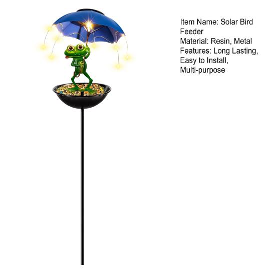 Solar Bird Feeder Frog Garden Decor Drain Holes Design Weather-Resistant