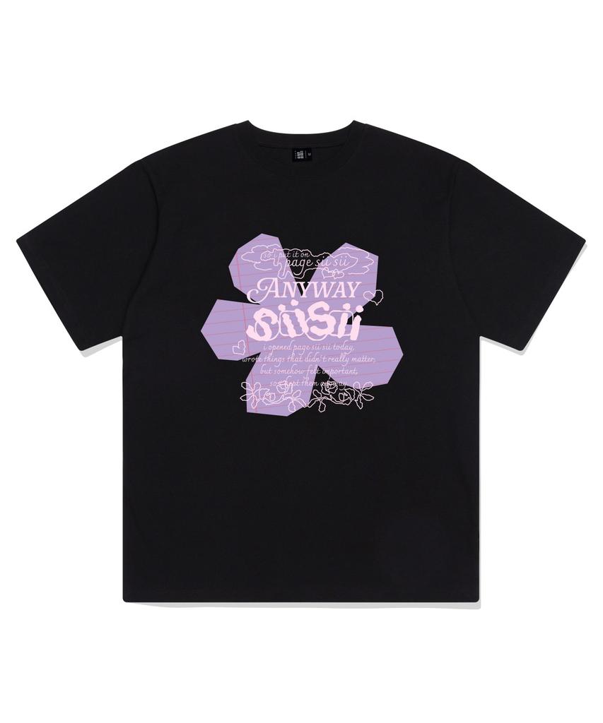 PAGESIISII Note Flower Print Short Sleeve T-Shirt Black