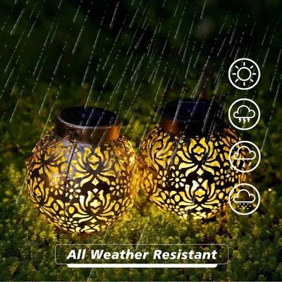 Solar Moroccan Lantern | LED Waterproof Tabletop Light with Handle | Portable Camping/Patio Decor | Auto Dusk-to-Dawn