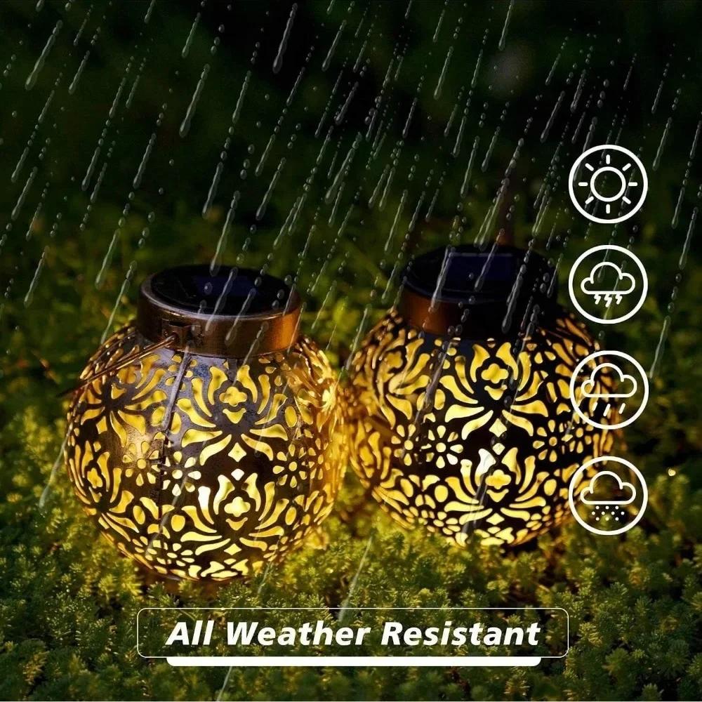 Solar Moroccan Lantern | LED Waterproof Tabletop Light with Handle | Portable Camping/Patio Decor | Auto Dusk-to-Dawn