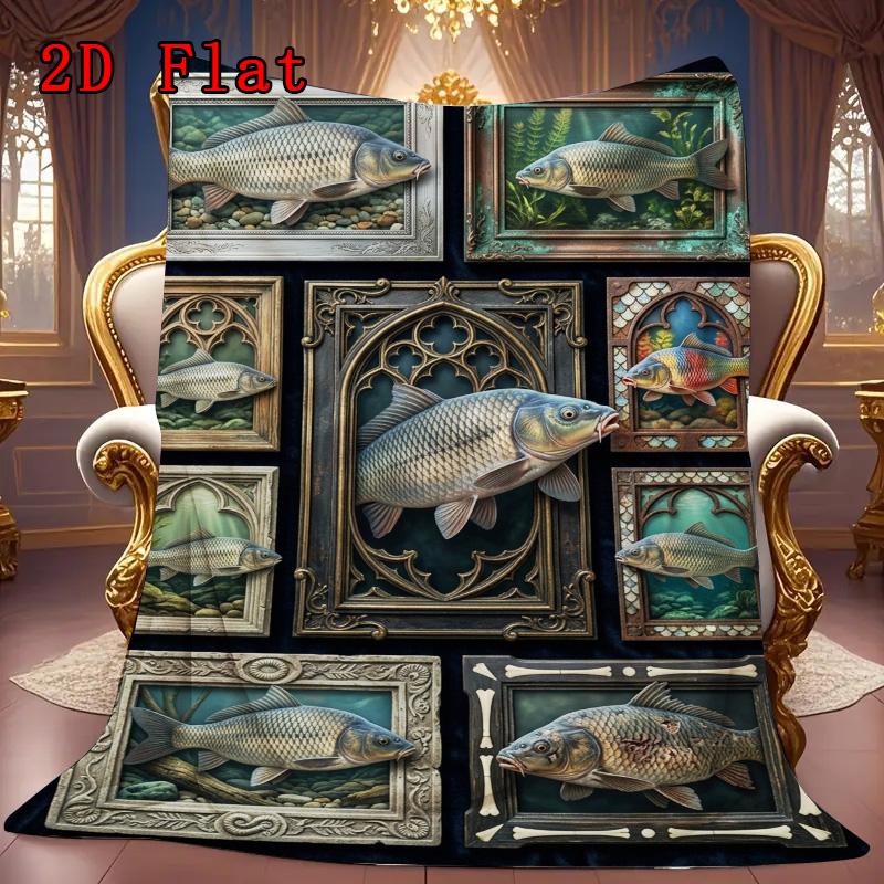 Fish Art Collection 2D Flat Pattern Flannel Blanket, High quality All Seasons, Home Decor, Warmth and Comfort, Perfect for Christmas Gifts.