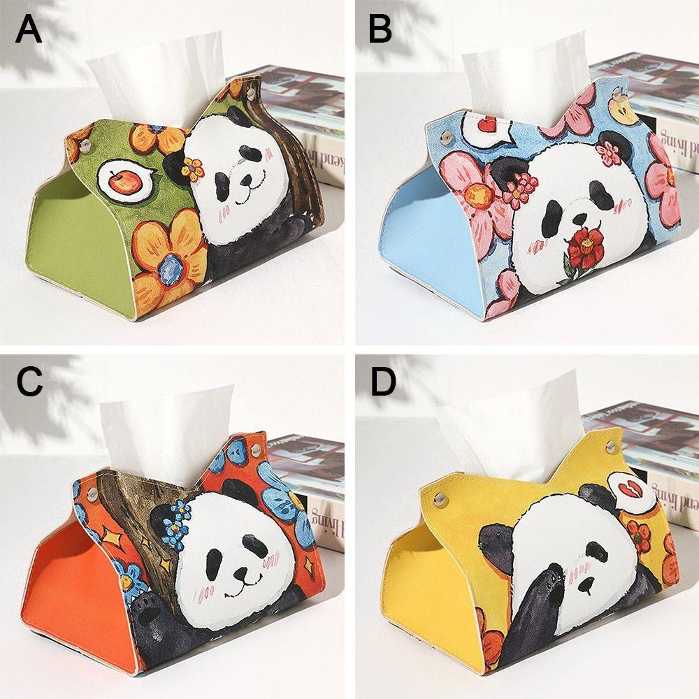 Panda Car Tissue Box Desktop Table Napkin Holder Case Storage Box Desktop PU Leather Tissue Container Bathroom Home Decortion