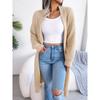 Solid Color Knitted Cardigan Women's Long Sleeved Sweater Jacket Thick Warm Knitted Long Coat with Flip Collar Autumn and Winte