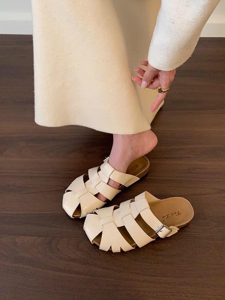 

Thick-soled bag head half slippers women s summer wear 2025 new woven hollow retro Birkenstocks silver pig cage sandals 35