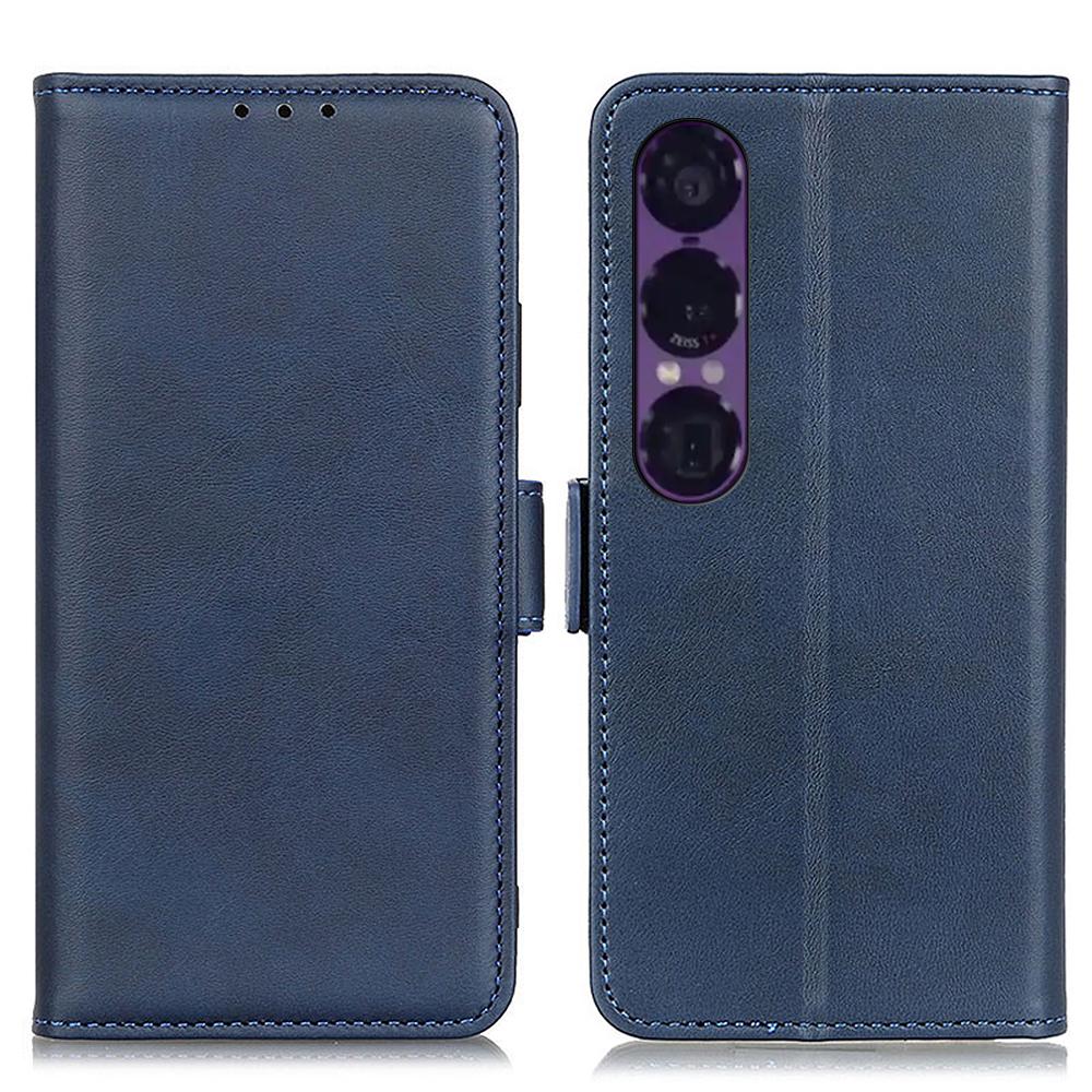 

Для Sony Xperia 1 VII Чохол Підставка Текстура коров ячої шкіри PU Шкіра Чохол для телефону Blue